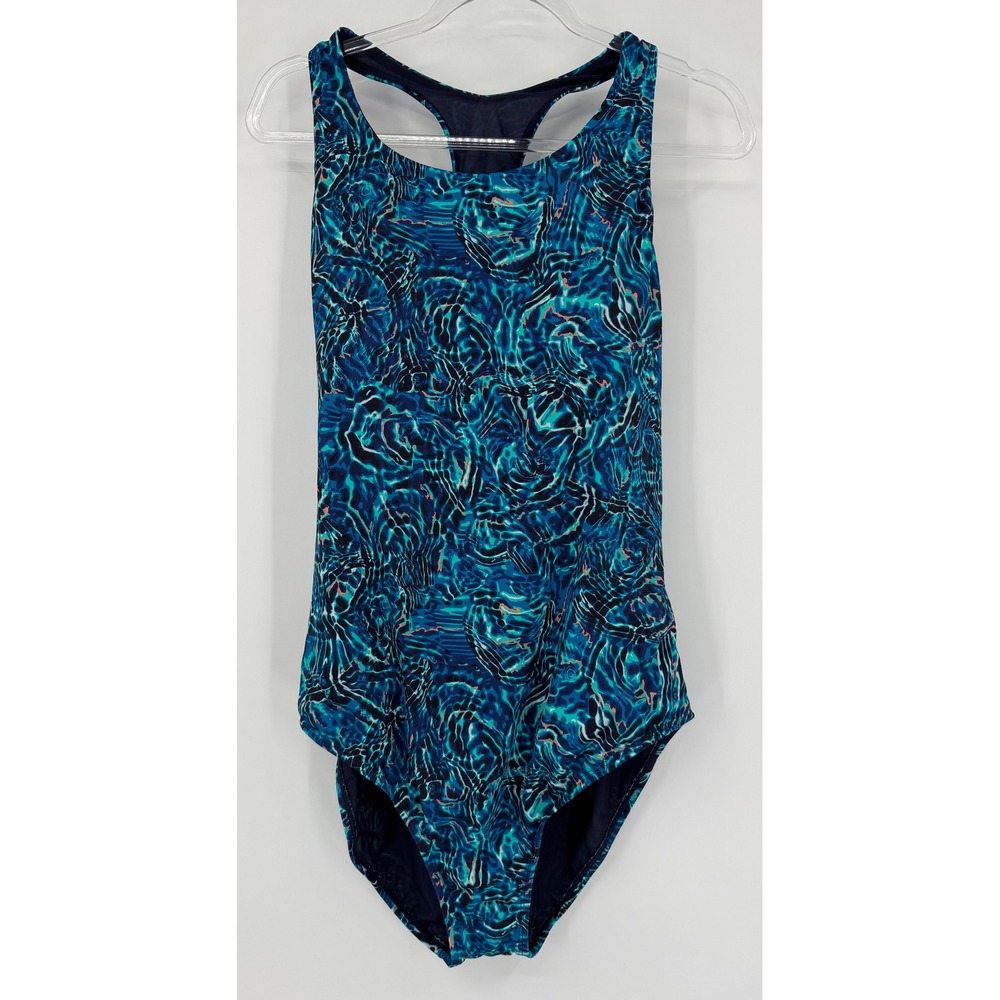 TYR Women XXL Blue Water Ripple Print Racerback One Piece Swimsuit Controlfit